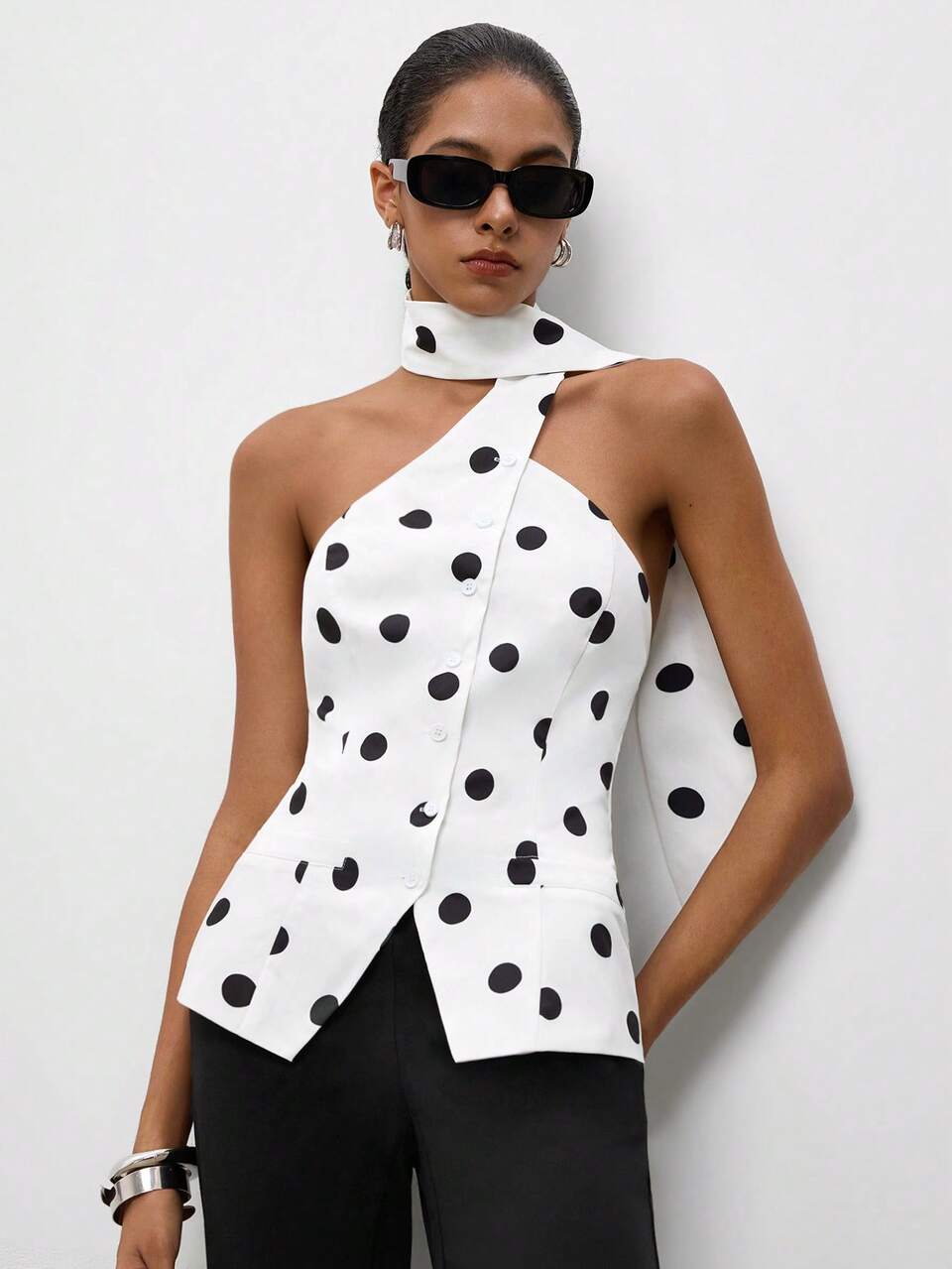 SHEIN Maija Women's Polka Dot Halter Neck Casual Versatile Daily Outing Top Summer Festa Junina São João Work Tops Graphic