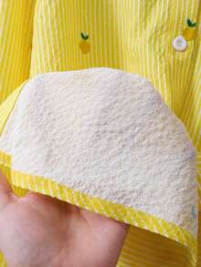 SHEIN 青少年女孩黃色條紋鳳梨刺繡長袖襯衫，甜美夏季日常款，適合上學、日常休閒、度假、購物，春夏季穿著 - 黃色 - 查看 6