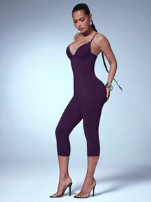 Denimoi Mono ajustado de tirantes finos de color liso para mujer - Morado - Ver 4