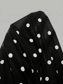 SHEIN Kids Teen Girls T-Shirts Spring Summer New Casual Black And White Fashion Polka Dot Asymmetric Hem Lace Patchwork T-Shirt, Versatile For Daily Wear, Spring Summer Casual Top, Suitable For Vacation, Summer, Spring, Spring Break And Various Occasions, Including Beach Dress, Casual Shirt, Outing Top And Summer Top. - Black - View 7