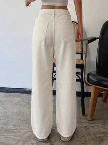 DAZY Casual Versatile Solid Color Straight Leg Denim Jeans - White - View 2