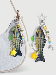 ROMWE Kawaii 1 pieza Llavero de pez tropical hecho a mano con color dopamina, cebo de imitación para primavera y verano, colgante de anzuelo de pez de varios segmentos, estilo festivo/oceánico - Multicolor 6 - Ver 7
