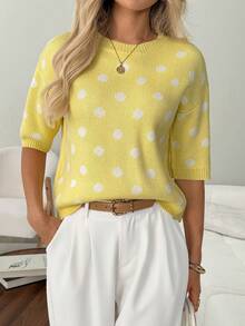 SHEIN LUNE Suéter de punto casual para mujer con lunares para vacaciones de verano - Multicolor - Ver 3