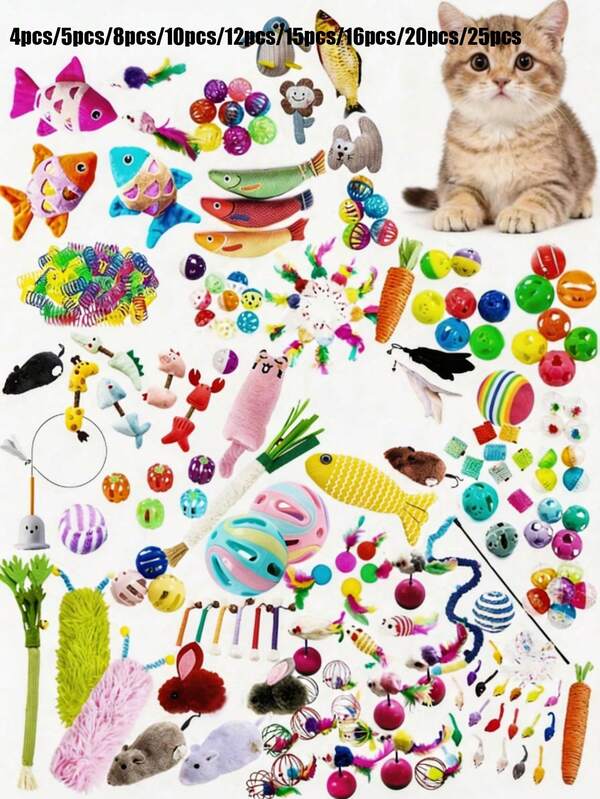 PETSIN 1/3/5/15/20 Juguetes imprescindibles para gatos, Bolas con cascabel, Juguetes para masticar, Juguetes de bolas de sisal, Varitas de juego para gatos, Juguetes con sonido de campana, Ratones de juguete, Juguetes para gatos, Suministros para mascotas, Regalos de cumpleaños, Juegos de juguetes para mascotas