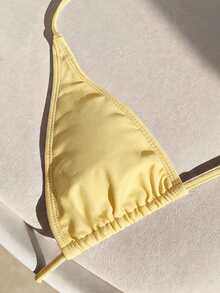 Elavelle Women's Spring/Summer Solid Color Halter Bikini Top - Yellow - View 5