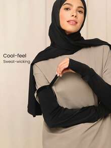 GLOWMODE Modest Cooling Glow Quick-Dry Sun-Proof Adjustable Cuffs Reflective Logo Thumbholes Relaxed-Fit Arm Sleeves Training Gym Studio Daily Active Wear - Black - View 1