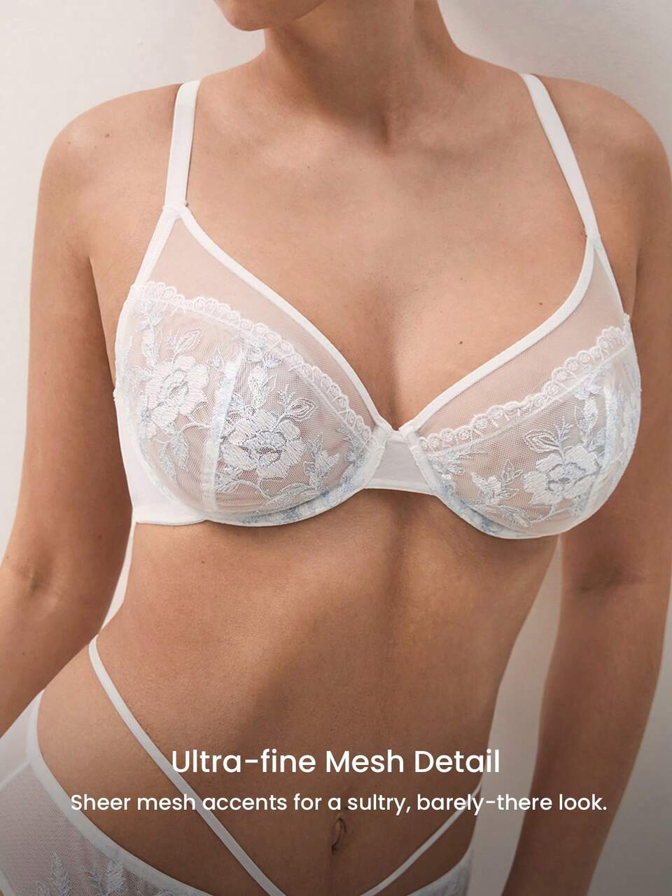 Plus Full Coverage Unlined Embroidered Lace Bra