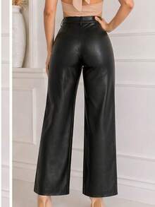 Wide Leg Vinyl Pants - Black - View 9