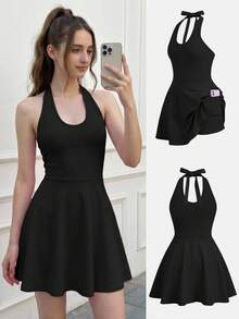 SHEIN Girlism 青少年女孩青少年女孩針織黑色修身蝴蝶結休閒優雅洋裝 - 黑色 - 查看 2