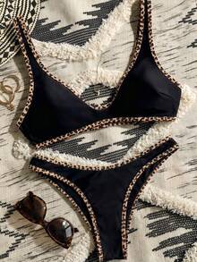 Swim Vcay Leopard Print Trim Two-Piece Bikini Set - Multicolor - View 4