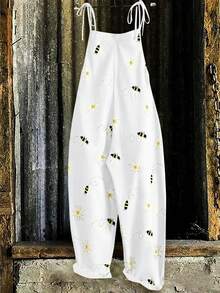 EMERY ROSE Plus Size Simple Casual Printed Women's Jumpsuit Fall - White - View 2