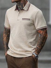 Manfinity CasualCool 男士夏季休閒高爾夫 Polo 衫，短袖通勤老錢風，復古 Y2K 街頭風，適合日常休閒、戶外活動與辦公正式場合 - 卡其色 - 查看 7