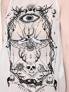 ROMWE Goth Débardeur long ample coupe A pour femme, motif crâne sombre, insecte, squelette et astrolabe - Blanc - Voir 7