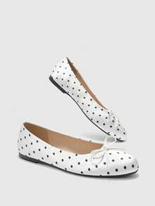 CUCCOO BIZCHIC Sepatu Flat Wanita Four Seasons untuk Santai, Komuter, Liburan, Motif Polkadot, Pita Kecil, Sol Lembut, Nyaman - Putih - View 8