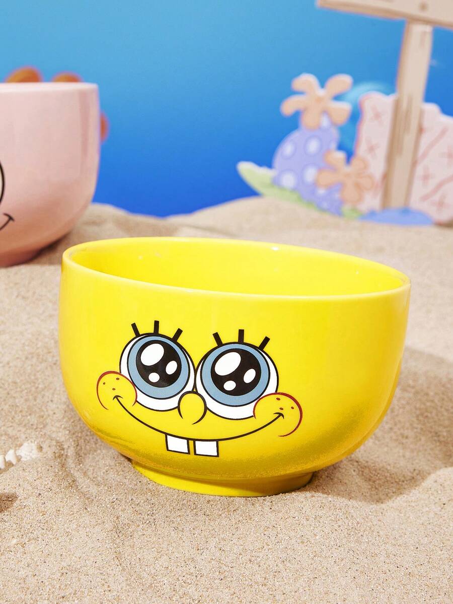 SpongeBob SquarePants | SHEIN 1個 4.7英吋/12公分 碗口卡通圖案印花穀物碗,耐冷耐熱,可用於微波爐和洗碗機,適合裝米飯、穀物、優格等,海綿寶寶、派大星、章魚哥、螃蟹老闆 - 黃色 - 查看 1