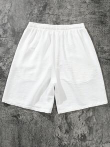 Manfinity Homme 男士休閒運動百搭素色短褲 - 白色 - 查看 2