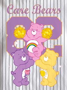 SHEIN X Care Bears 青少年女孩條紋熊圖案短袖T恤 - 白色 - 查看 4