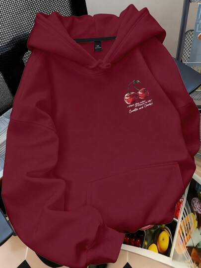 EMERY ROSE Plus-Size Women's Casual Sweatshirt With Front And Back Cherry Print Fall Winter