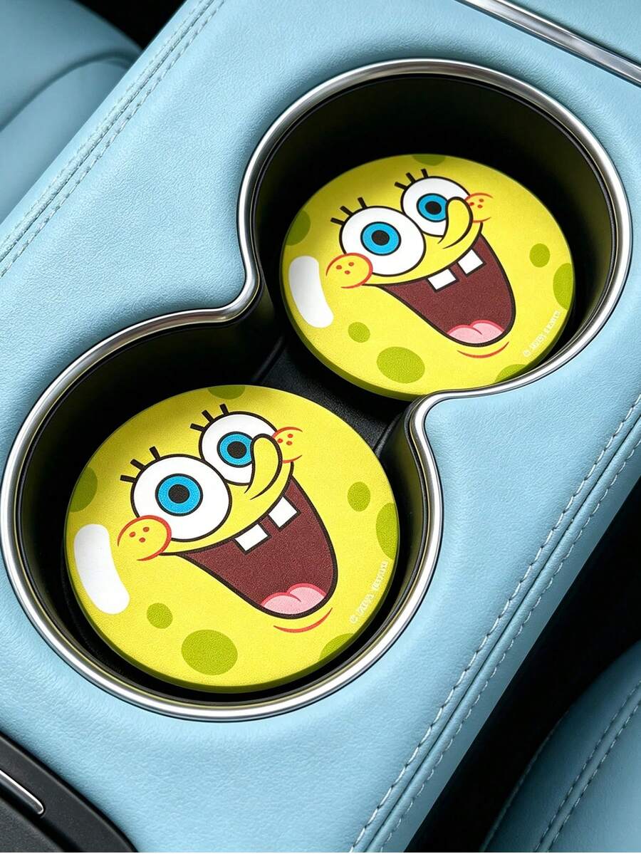 SpongeBob SquarePants | SHEIN PU皮革汽車杯墊,防震,通用,時尚,可放置於汽車杯架,亦可用作汽車或居家辦公室杯墊,海底世界,海綿寶寶、派大星、章魚哥 - A - 查看 1