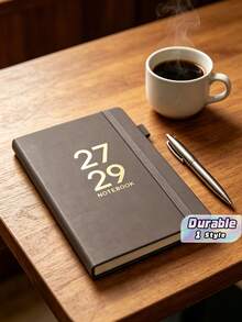 2026-2027英文日历笔记本，时间管理计划本，带绑带的装订记事本 - A-灰色 - 查看 1