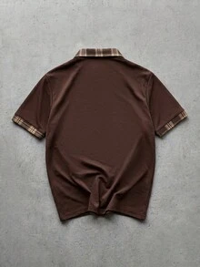 Manfinity VCAY 男士簡約商務拼接 Polo 衫，適合通勤、度假、父親節禮物、足球運動 - 咖啡棕 - 查看 2
