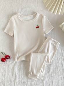 Infant Girls Short Sleeve Long Pants Snug Fit Loungewear - Apricot - View 2