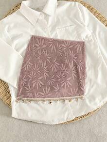 Swim Lushoire Women's Summer Beach Vacation Drawstring Ruched Starfish Shell Tassel Solid Color Special Texture Fabric Split Hem Skirt - Pink - View 4