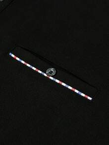 Manfinity Homme Áo thun polo nam họa tiết kẻ caro tay dài cổ bẻ nhiều màu, thường ngày dành cho chồng, mùa thu - màu đen - Xem 3