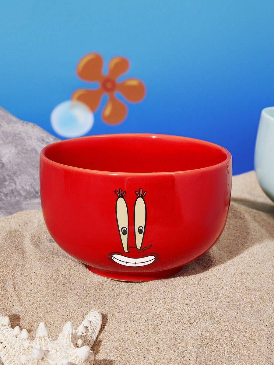 SpongeBob SquarePants | SHEIN 1個 4.7英吋/12公分碗口卡通圖案印花穀物碗,耐冷耐熱,可用於微波爐和洗碗機,適合盛裝米飯、穀物、優格等,海綿寶寶、派大星、章魚哥、螃蟹老闆 - 橙紅 - 查看 1