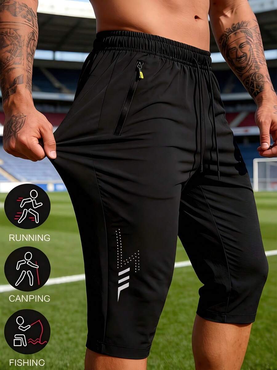 Gym Rark Pantalones de 3/4 para hombre para deportes, correr, entrenamiento y uso al aire libre en todas las estaciones, gimnasio - Negro - Ver 1