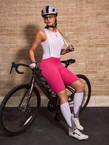 Powerista Women's Solid Color Slim Fit Cycling Romper - Hot Pink - View 4