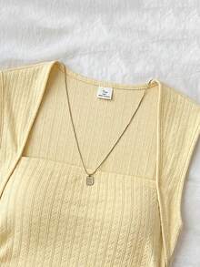 SHEIN Teen Girls T-Shirts Summer Solid Ruched Side Tank Top - Yellow - View 5