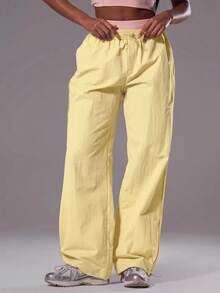 Musera Sport Adjustable Toggle Light Weight Active Shell Pants Workout Gym Sports Pilates Fitness Daily Casual Hibiscus - Butter Yellow - View 2