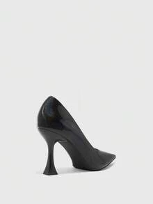CUCCOO BIZCHIC Zapatos de tacón alto simple con punta puntiaguda de unicolor para mujer, casual para uso diario, vacaciones de primavera, Pascua y Navidad - Nuevo material negro - Ver 8