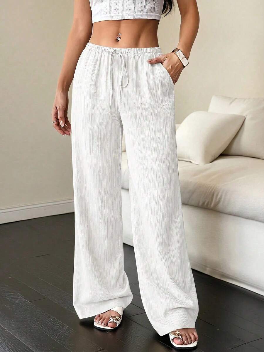 EMERY ROSE Women's Solid Color Elastic Waist Drawstring Summer Casual Pants With Pockets, Plus Size Women's Clothing, Plus Size Pants Fall - Multicolor - View 1