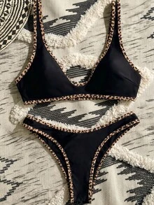 Swim Vcay Leopard Print Trim Two-Piece Bikini Set - Multicolor - View 5