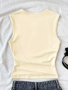 SHEIN Teen Girls T-Shirts Summer Solid Ruched Side Tank Top - Yellow - View 2