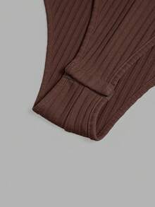 GlowEve Women's Solid Color Button Casual Versatile Daily Outing Bodysuit - Brown - View 6