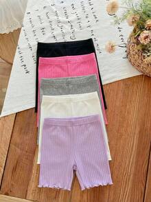 SHEIN LMoss Kids 5件組少女針織素色貼身休閒內搭褲 5件套裝 - 彩色 - 查看 2