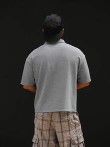 DAZY 夏季圖案印花灰色短袖街頭風男士 Polo 衫 - 灰色 - 查看 2