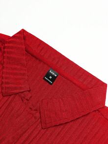 Manfinity Homme Men Solid Ribbed Knit Polo Shirt, Formal - Red - View 6