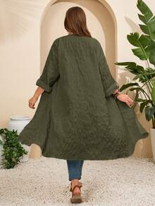 EMERY ROSE Plus Size Solid Color Long Vacation Casual Coat Summer Spring Clothing Country Style For Women Fall Clothes - Army Green - View 2