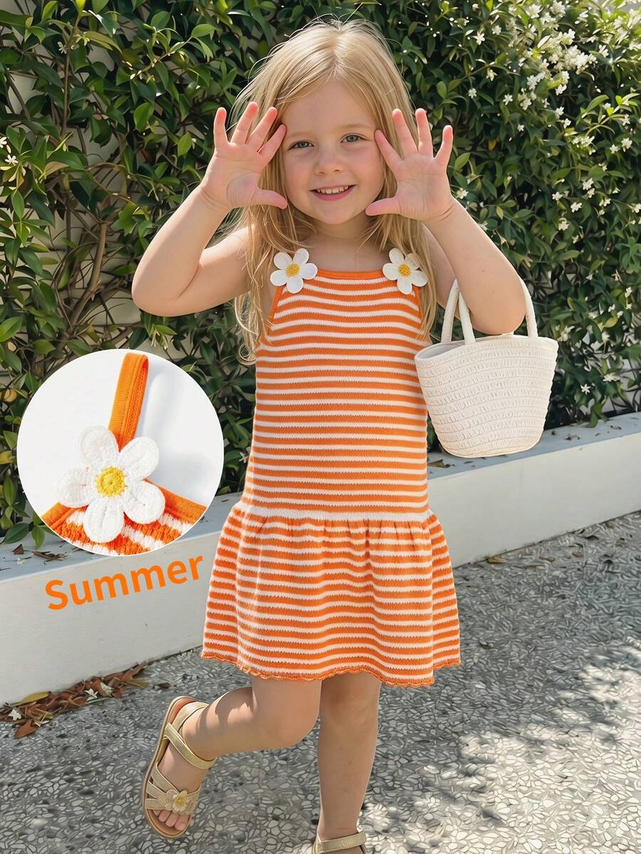 Emery Rose Kids Emery Rose Kids 一件装,女童休闲优雅条纹宽松吊带连衣裙,适合日常穿着、返校、外出、聚会、节日、春夏穿着。 - 橘色 - 查看 1