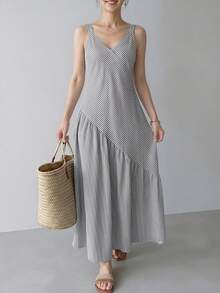 EMERY ROSE Vestido elegante de tirantes finos con volantes en el bajo y rayas para mujer - Blanco y Negro - Ver 8