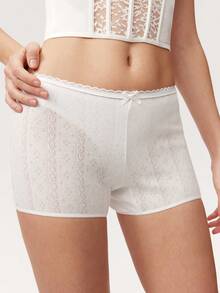 Elorette 100% Cotton Solid Color Textured Comfortable Women's Boyshort Panties Shorts Comfy - White - View 2