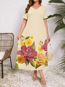 SHEIN VCAY 休闲简约碎花大码连衣裙，适合夏季穿着 - 彩色 - 查看 3
