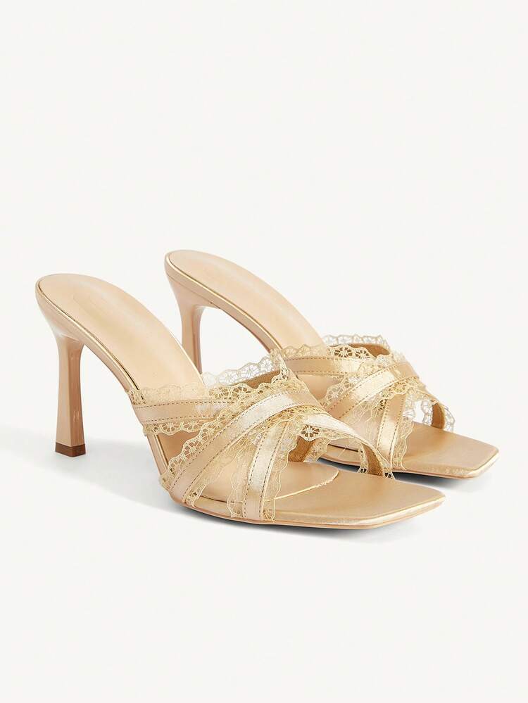 CUCCOO CHICEST Women Shoes Spring And Summer New Square Toe Stiletto Apricot Lace Thin Strip Women's High Heel Sandals Fashion Comfortable Versatile Elegant Sexy Party Women Sandals Slippers Women's Shoes Summer Shoes