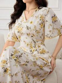 Al Najma 女款V領花卉印花休閒優雅端莊派對正式晨禮洗禮賓客阿拉伯風洋裝 白色冬季 - 彩色 - 查看 6