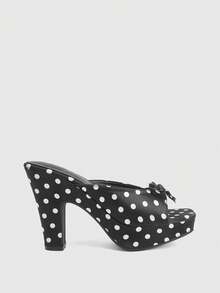 CUCCOO LuxiPop 2026 High-Heeled Platform Sandals Women's New Peep Toe Polka-Dot Satin Thick-Heeled Slippers Summer - Black - View 2