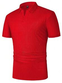 Manfinity Homme Men Solid Ribbed Knit Polo Shirt, Formal - Red - View 4